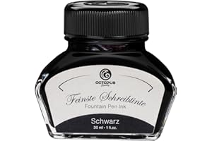 OCTOPUS FLUIDS 30 ml de tinta de estilográfica Negra en vidrio de tinta, tinta de escritura para plumas estilográficas, tinta de estilográfica en tintero, tinta de caligrafía