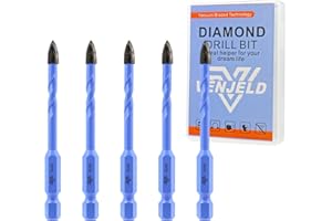 VENJELD Masonry Drill Bits Set - 5mm 5Pcs Carbide Drill Bit for Wood Plastic Masonry Ceramic Tile Concrete Marble - Quick Change Hex Shank with Storage Case