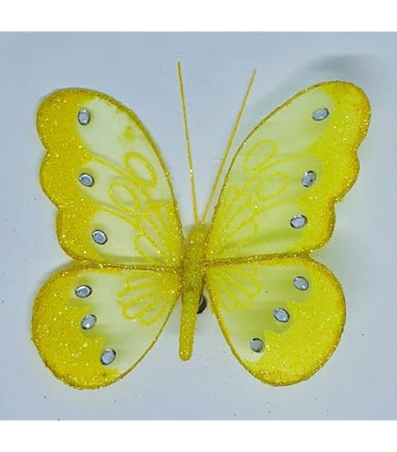 White Glitter & Diamante Butterflies On Wire - Pack Of 6