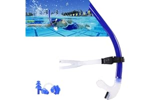 FOCEVI Swim Snorkel for Lap Swimming,Adult Swimmers Snorkeling Gear for Swimming Snorkel Training in Pool and Open Water,Center Comfortable Silicone Mouthpiece One-Way Purge Valve,With Nose Clip and Earplug