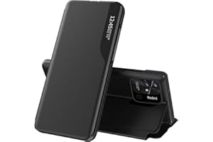 JEELAR NEINEI Etui do Xiaomi Redmi 10C,Flip Obudowy Kabura z Stentu Funkcjonować,Moda PC/PU Inteligentne Okno Skórzany Sprawa Case Cover,Czarny