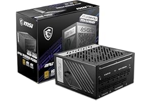 MSI MPG A1000G PCIE5 Bloc d'alimentation Prise EU, 1000W, Certifié 80 Plus Gold, ATX 3.0 100 purcent Modulaire, Support GPU P