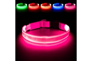 Illumifun LED Dog Collar, USB Rechargeable Light Up Dog Collar Glow in the Dark, Pet Safety Collar Lights for Night Walking Camping (Pink, Medium)