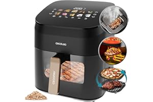 Cecotec Freidora de Aire sin Aceite 6,5L Plancha Grill Doble Resistencia Ahumador Integrado Air Fryer Cecofry&Grill Smokin' 6500. 2200W, Temperatura Regulable 40-200°C, 10 Menús