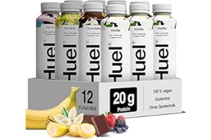 ‎HUEL Huel Drink Selection Box, fertige Trinkmahlzeit für unterwegs, 12 x 500 ml, 20 g Protein, Reich an Vitaminen, Mineralstoffen & Ballaststoffen, 4 Sorten: Schokolade, Vanille, Berry und Banane