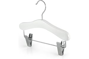 Hangerworld Zestaw 12 białych drewnianych wieszaków na ubrania dla dzieci z klipsami do ubrań dla niemowląt i małych dzieci 25 cm (10 cali)