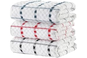 RAYMSTER Kitchen Terry Tea Towel (40 x 65 cm) - 100% Pure Cotton Assorted Colors Super Absorbent Soft Touch Dish Towels Tea Towels Bar Towels Check Designed (Pack of 3)