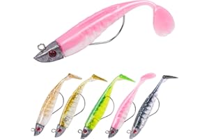 HOTUT Leurres de Pêche Souples, Leurre Souple Mer, Leurre Peche Carnassier pour Bar, Truite, Marigane, Leurre Peche avec T-Tail, Équipement de Pêche Pré-jigged, Pêche Cadeaux Hommes