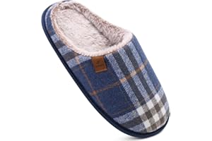 COFACE Chaussons Homme Pantoufles à Carreaux Hiver Chaussures Chaudes pour La Maison en Mousse à Mémoire de Forme, Laine en Peluche Doublée avec Semelle en Caoutchouc Antidérapante