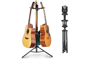 GUITTO Triple Gitarrenständer Bodenständer Universal Heavy Duty 3 Gitarrenständer für akustische E-Gitarren Bass Banjos Folding Multi Gitarrenständer GGS-06T