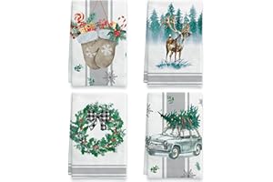 Ohok 4 Stück Weihnachten Handtücher 45x65 cm, Mode Dekoration Küchentücher Grinch Weihnachtsmann Geschirrtücher Weiche Mikrofasertücher für Badezimmer Küche Trockentuch Weihnachten Deko (Set Z)