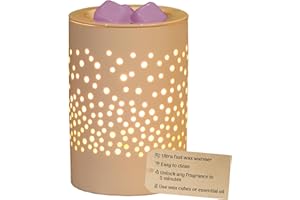 Electric Wax Melt Burners - Ceramic White Dotted Design - Plug in Electric Wax Burner for Soy Wax Cubes and Essential Oil Fragrance Aroma for Home, Office, Bedroom, Living Room - by Luminous East