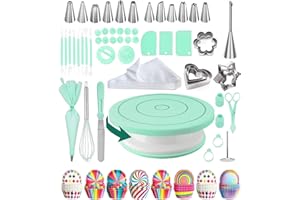 Jemkgeik Kit Patisserie,Plateau Tournant Patisserie,Patisserie Accessoire,Ustensiles à Pâtisserie Inclure Plateau Tournant, Poche a Douille, Decoration Gateau Anniversaire (Vert)