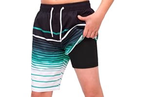 MEILONGER Maillots de Bain garçon 2 en 1 Maillots de Bain Shorts Enfants Séchage Rapide Board Shorts Maillots de Bain Skinny Shorts intérieurs Cordon de Serrage réglable