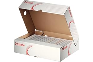 Esselte Klappschachtel, Große Öffnung und 80 mm Rückenbreite, A4, Faltbar, 10 Stück, Weiß, Standard Archiv Serie, 128005