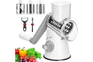 TAVADA Mandoline de Cuisine Manuelle,Coupe Legumes Multifonctions avec 3 Lames de Tambour Détachables,Râpe à Légumes pour Pommes de Terre, Forte Aspiration, Carottes, Fromage, Noix, etc