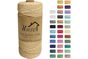 Uiopa Macrame Cuerda 2mm x 200m, Macrame Cuerda 3 Capas Hilo de Macrame, Cordón de Algodón Natural para Manualidades Envolver Regalo Decoración Bohemia