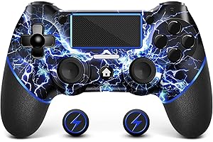 AceGamer Wireless Controller für PS4, Game Controller kompatibel mit PS4/Pro/Slim/PC Gamepad mit Turbo/Zurück Taste/Dual Vibration/6-Achsen Gyro Sensor/Touchpanel, Bonus 2 Thumb Grips (Blau)