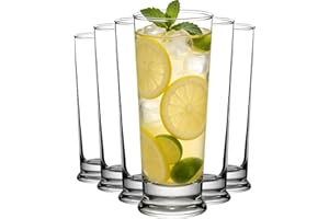 MYKAGS Ribbed 6 PCS Highball Glass Set, Elegant 11oz Tall Drinking Glasses Ideal for Mojito Whiskey Cocktails Perfect Bar Glassware Slim Cups Tall Water Glasses