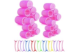 OVTAI 42 Pièce Rouleau Cheveux, 15 mm 25 mm 36 mm 44 mm Bigoudis, Bigoudis Cheveux avec 18 Pinces à Bec de Canard en Plastique, Bigoudi pour Cheveux Longs et Courts
