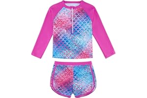 URMAGIC Girls Swimming Costume Toddler Kids Rash Guard Swimsuit Bathing Suit Swim Set Two Pieces Long Sleeve Swimming Sets for 3 4 5 6 7 8 9 10 Years,UPF 50+ Protection