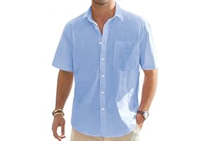 J.VER Men's Short Sleeve Linen Shirt Regular Fit Casual Summer Beach Shirt with Pocket