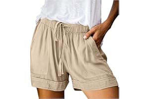 Blingko Short Lin Coton Femme été Chic Large Fluide Pas Cher Shorts Habillé Femme Grande Taille élastique avec Poches Confortable Ample 2023 Mode Casual Sport Jogging Pantalon Court