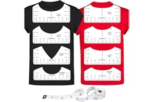 SINRAD T-Shirt Ausrichtungslineal,8 Stücke T-shirt Ausrichtung Werkzeuge Lineal,Transparente T-Shirts Ausrichtlineale,V-Ausschnitt DIY Anleitung Schablonen-Lineal mit Maßband für Erwachsene,Jugend