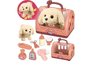 STAY GENT Robot Chien Jouet Enfant Veterinaire Enfant Jouets Kit Toilettage du Chien Interactif 12 PCS Malette Docteur Électrique Peluche Chien Qui Marche Cage Cadeau Jeux Enfants Filles 2 3 4 5 6 Ans