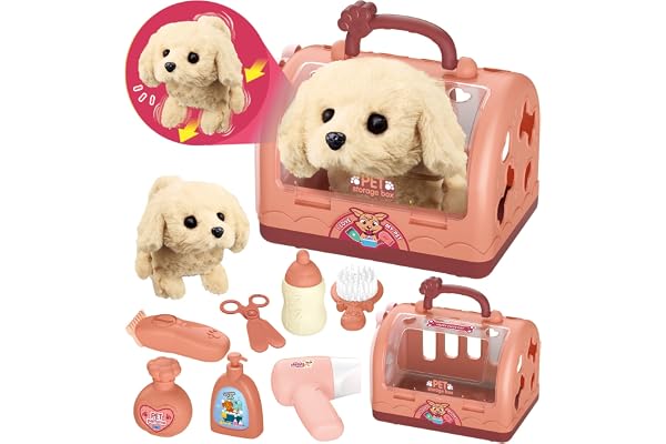 STAY GENT Robot Chien Jouet Enfant Veterinaire Enfant Jouets Kit Toilettage du Chien Interactif 12 PCS Malette Docteur Électrique Peluche Chien Qui Marche Cage Cadeau Jeux Enfants Filles 2 3 4 5 6 Ans