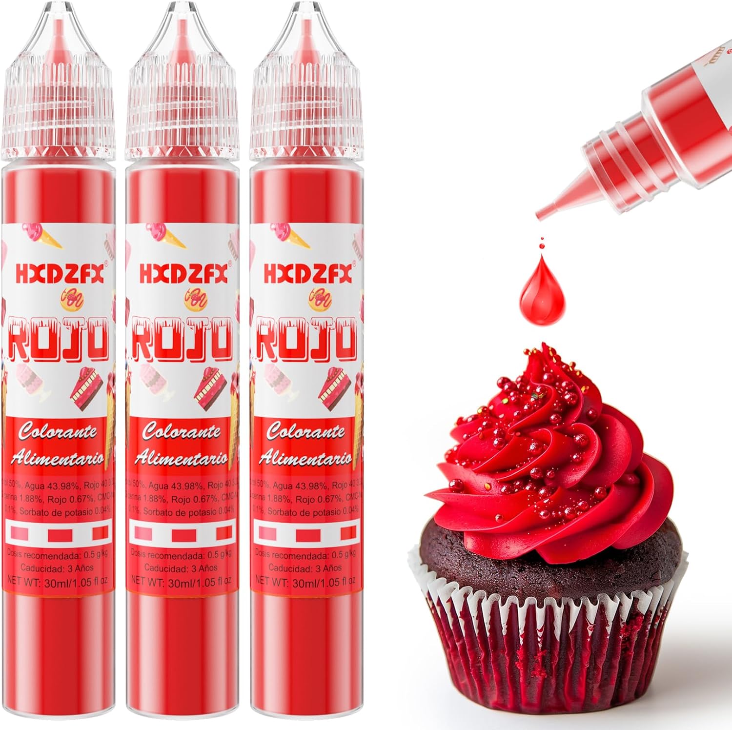 Colorante Alimentario Rojo - 30ml×3 Botellas Colorante Alimentario Alta Concentración Liquid Set para Repostería, Decoración de Tartas, Caramelos, Bebidas, Macarons