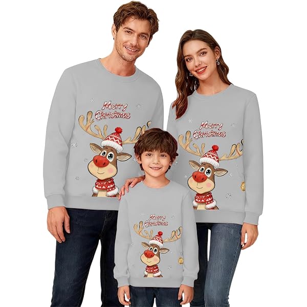 Sweatshirts De Noël Famille Coordonnés - Motif Renne - Pour Homme, Femme, Enfant - Col Rond - Manches Longues