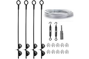 hannger 45cm Bodenanker Erdanker Heavy Duty, Bodenanker Trampolin 4er Pack mit 3mm verzinktem Kabel & Spannschlösser, Schwerlast Zelthering für Schuppen Gazebo Hund läuft Auto Hafen Camping Zelt
