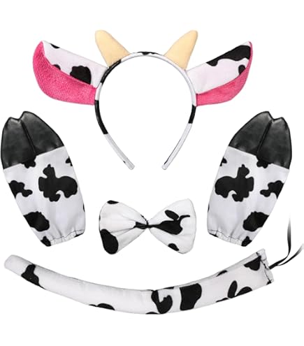 XEPST Animale Mucca Costume Set, Orecchie Fascia Bowtie Naso Coda per Costume Cosplay Festa di Compleanno Halloween Fancy Dress Rifornimenti del Partito, Cow-B