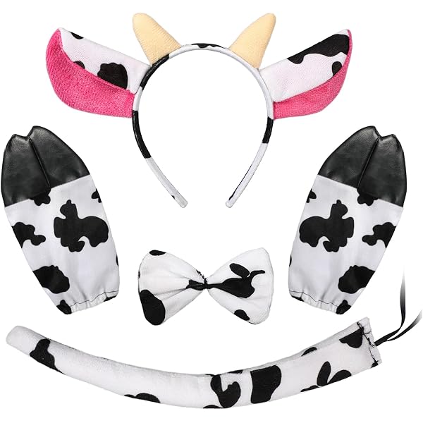 Disfraz De Vaca Para Mujer De 2 Piezas – Diadema Con Cuernos, Orejas Y Cascabeles + Cola Con Clip – Accesorios De Cosplay Para Halloween Y Fiestas Temáticas
