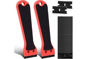 MWELLEWM 2 Pcs Plastic Scraper with 100 Plastic Razor Blade, 6inch Long Handle with EVA Foam, Super Scratch Remover for Glass, Window, Car Sticker, Glue, Hob, Oven, Non Floor, Wall, Label Remover