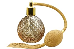 MOUMOUTEN 1 st 80 ml retro kristall parfymflaska, guldmunstycke | Tom påfyllningsbar glasspray atomizer med rosa långa tofsar återanvändbar dispenser för sminkhår