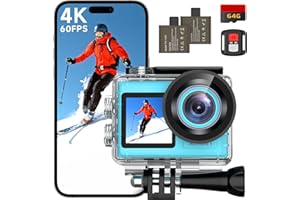 syndesmos Action Camera 4K 60FPS, Dual Touch Screen, 40M Ultra HD Underwater Camera, 30MP EIS Anti-Shake WiFi Action Cam with 64GB Card, Remote Control, Waterproof Case (Blue)