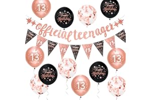 Girls 13th Birthday Decorations Black Rose Gold 13th Birthday Party Decorations Banner Bunting Kit Girls Official Teenager Banner by Sheinly