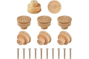Kacrilidi 8 Stück Rattan Möbelknöpfe Schrankknöpfe, Boho Rattan Schrankknöpfe, Vintage Runde Holz Schubladengriff Schubladenknöpfe, für Kommodenknöpfe, Möbel Schränke Schubladen, 40mm x 35mm