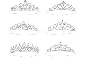 Hedume 6 Pack Princess Crystal Tiara Crown Headbands, Silver Metal Sparkly Glitter Rhinestone Hair Accessories, Girls Women Princess Crown Headbands for Birthday Party, Wedding, Prom, Pageant