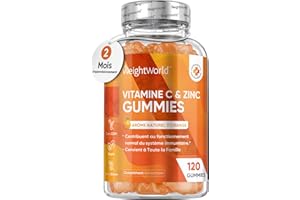 Vitamine C Gummies et Zinc - 120 Gummies Vegan (2Mois) Pour Adultes & Enfants (Dès 5ans) - Arôme Naturel d'Orange - 200mg Acide Ascorbique Vit C et 6mg Zinc Citrate - Système Immunitaire, Fatigue