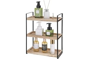 MICHIHOMIE 3-poziomowy regał stojący do łazienki, drewniany regał łazienkowy z metalowym stelażem, ochrona przed wilgocią, regał łazienkowy bez wiercenia, wielofunkcyjny regał na przyprawy, toaletka