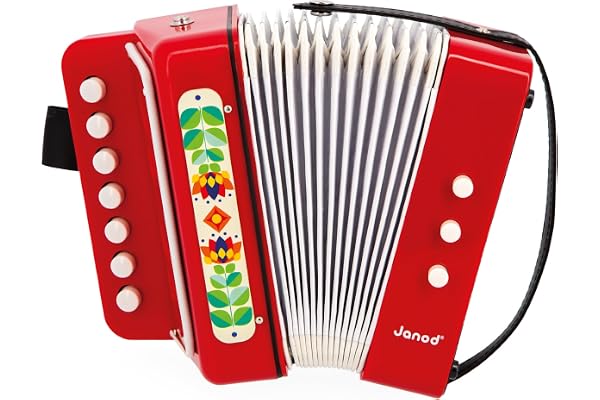 Janod - Accordéon à Soufflet Gioia - Instrument de Musique Enfant - Jouet d'Imitation et d'Éveil Musical - Avec Sangle de Maintien - Dès 3 Ans,J07654