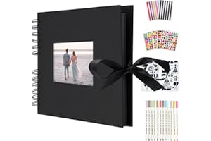 AIOR Album Photo Traditionnel DIY Scrapbook 40 Feuilles (80 Pages), Scrapbooking Album Mariage Livre d'or, Idee Cadeau Couple Femme pour Valentin de Noël Anniversaire (Noir)