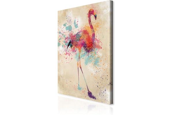 decomonkey - Impression sur Toile Animau Abstrait 60x90 1 Pièce - Tableau Décoration Appartement Cadre en Bois Déco Salon Peinture sur Toile Maison Aquarelle flamants roses oiseaux colorés animaux