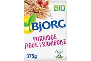 BJORG - Porridge Bio Figue Framboise - Aux Céréales Complètes - Sans Sucres Ajoutés - Pour Le Petit Déjeuner - 375 g