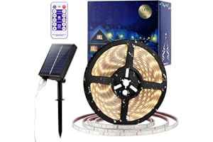 AOZBZ Striscia luminosa solare 5 m, striscia LED per esterni, 280 LED, impermeabile, per giardino, cortile, viale, festa, decorazione natalizia con telecomando