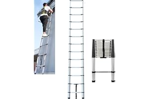 ANSIMIDA 8.5FT 2.6M Telescoping Ladder Stainless Steel Extendable Foldable Retractable Lightweight Portable 150KG Capacity EN131