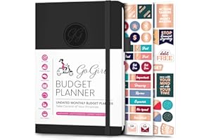 GoGirl Planificateur de Budget - Planificateur Financier Mensuel Agenda Livre de Budget. Journal de Suivi des Dépenses pour Contrôler votre Argent. Non Daté - 13.5x19cm, Durée de Vie 1 An - Noir